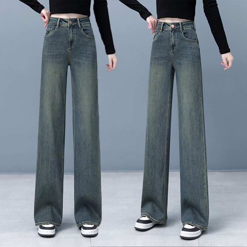 Cement Gray High-Waisted Straight Tube Jeans for Women