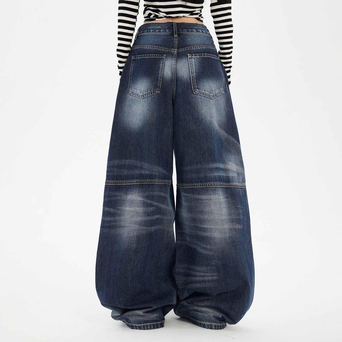 Blue Gray Wide-Leg Jeans for Women - Retro Loose Drape Straight Leg Pants