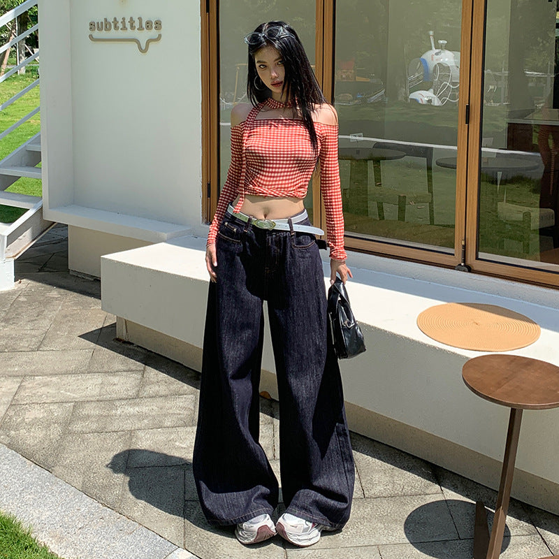 Original Color Denim Pants for Women - Loose High Waist Slimming Versatile Wide Leg Floor-Length Pants