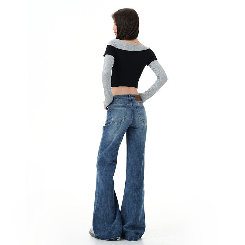 Stylish Low Waist Flared Jeans for Women - Versatile Bamboo Joint Bell Bottom Pants