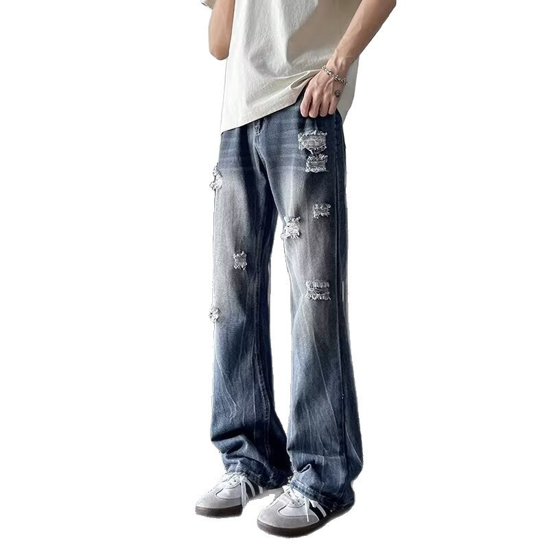 Men's Ripped Loose Straight Leg Denim Jeans