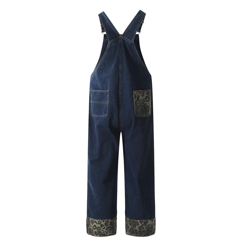 Retro Camouflage Spliced Workwear Overalls - Unisex Casual Wide Leg Jeans