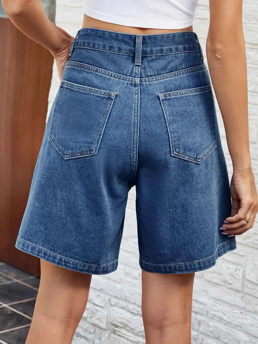 Premium High Waist Denim Shorts with Pockets