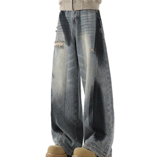 Japanese Premium Denim Bending Knife Deconstruction Spray Painting Jeans