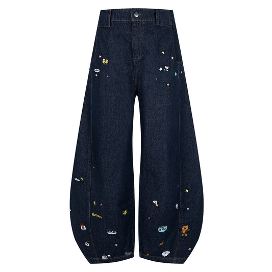Graffiti Small Flower Flare Jeans Long Pants