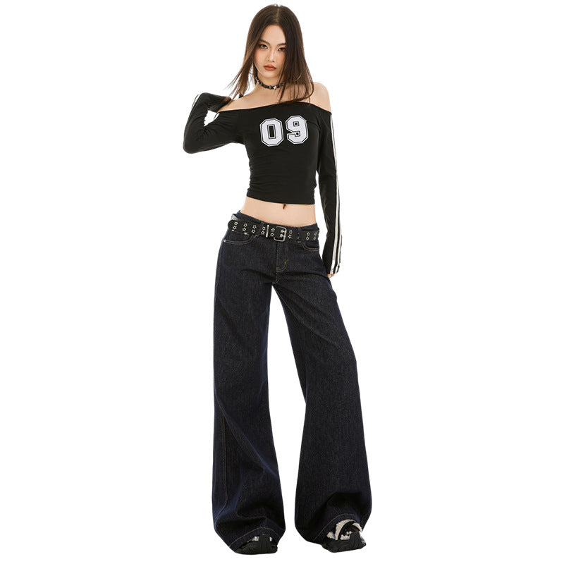 Women's Wide-Leg Jeans Low-Waist Slimming Flare Trousers Retro Style