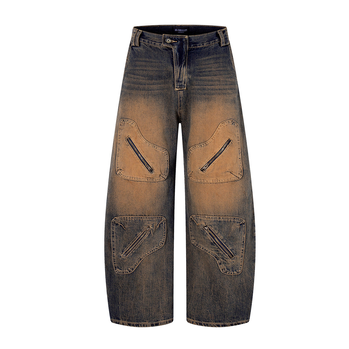 Rust Washed Denim Workwear Wide Leg Pants