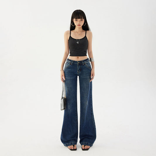 Women's Flared Jeans - Low Waist Slim Non-Clinging Trumpet Floor-Length Pants
