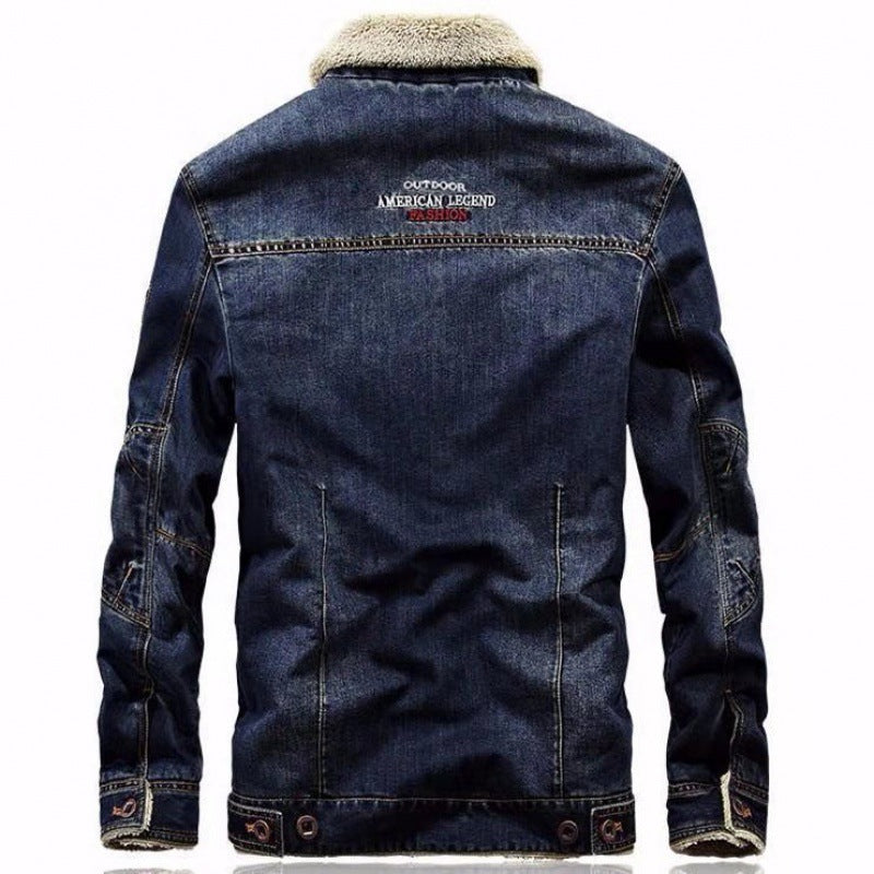 Casual Men's Denim Jacket with Fleece Lining - Thickened Winter Coat