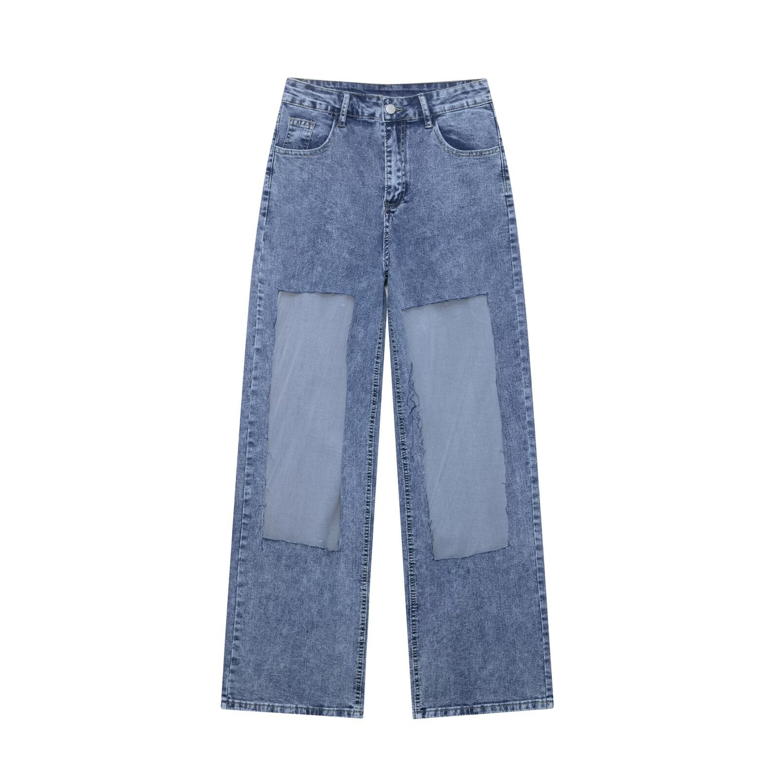 European and American Style Casual Straight Leg Denim Pants for Women