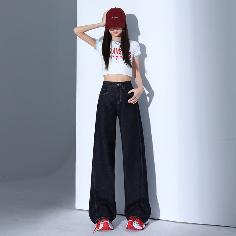 Deep Blue Vintage High-Waisted Wide-Leg Jeans for Women