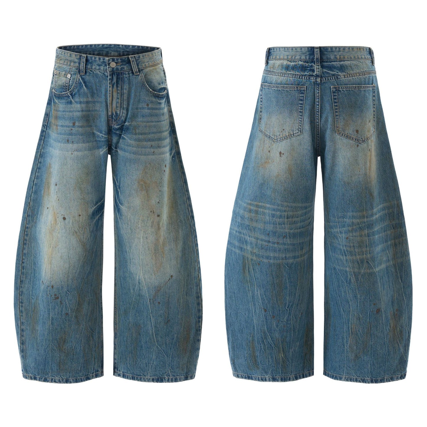 Street Style Washed Distressed Tapered Denim Long Pants
