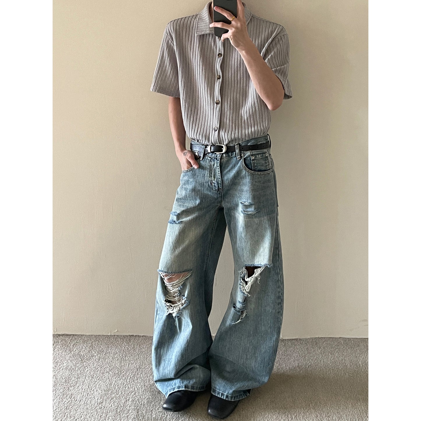 Ripped Denim Wide Leg Loose Pants - Versatile Summer Style