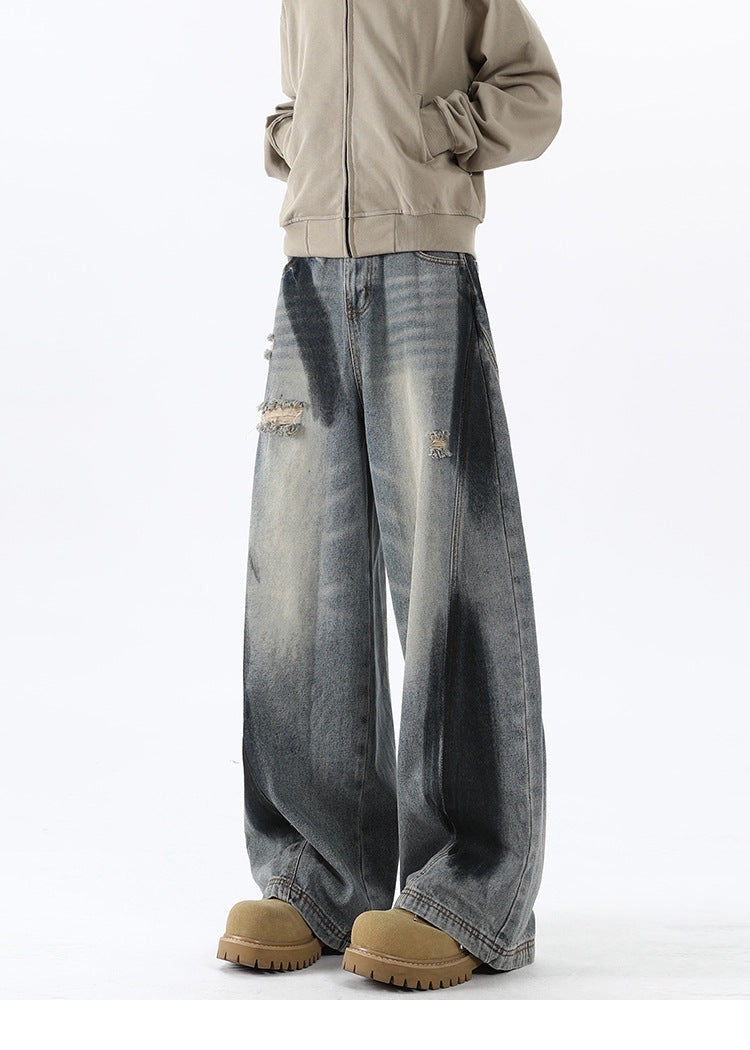 Japanese Premium Denim Bending Knife Deconstruction Spray Painting Jeans