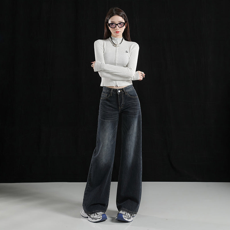 High Waist Loose Straight Leg Slim Fit Denim Pants for Women