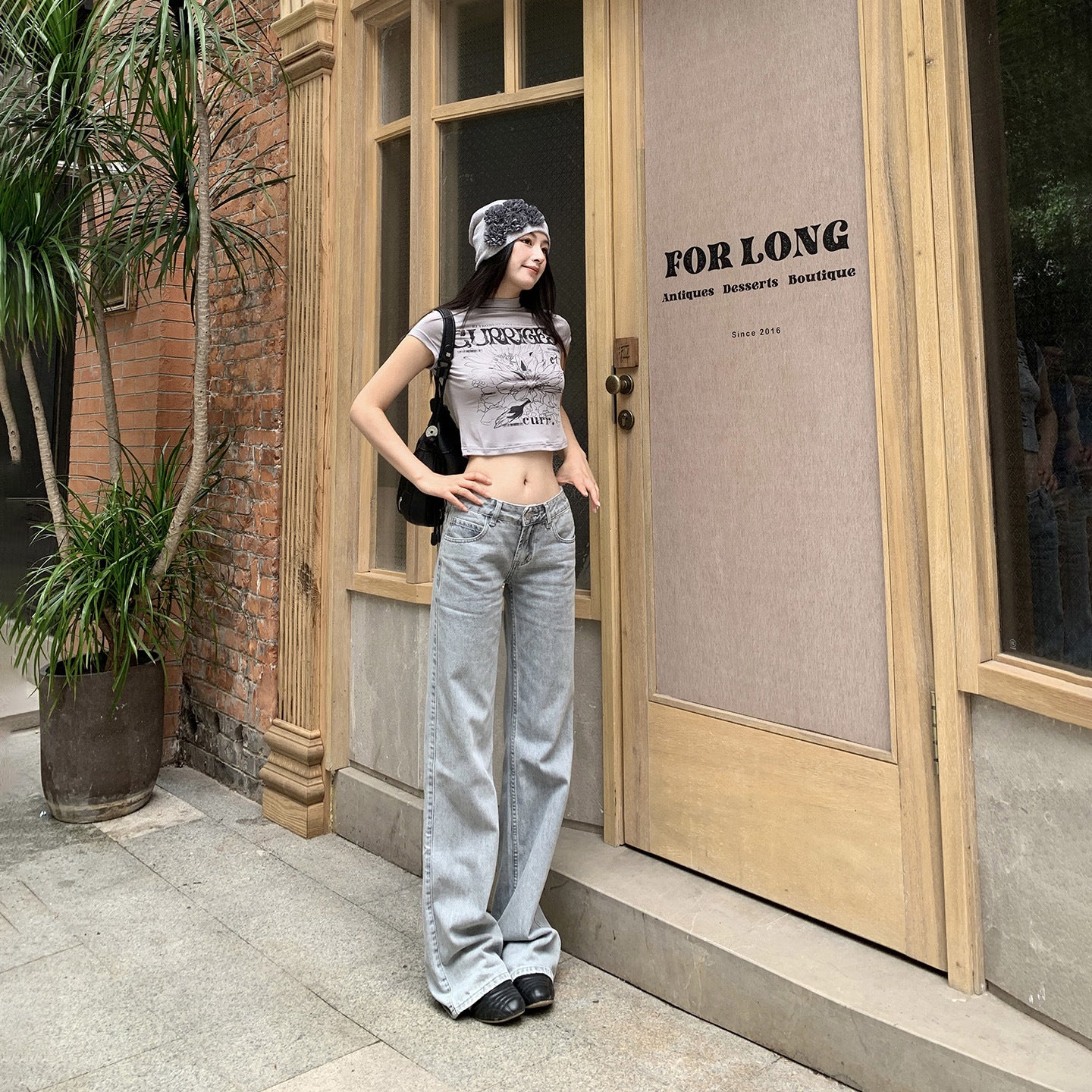 Women's Low Waist Washed Narrow Straight Cigarette Jeans