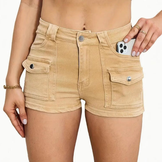 Elastic Denim Shorts for Women - Street Style Pure Color Denim Short Pants
