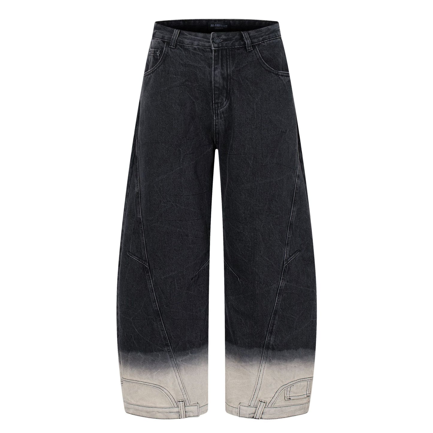Hanging Dye Washed Gradient Color Jeans with Curved Blade Wide Leg Pants
