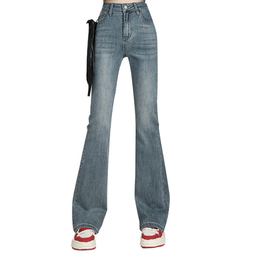 Orange Silk High Waist Flared Denim Pants for Women - Wide Leg Floor Length Style