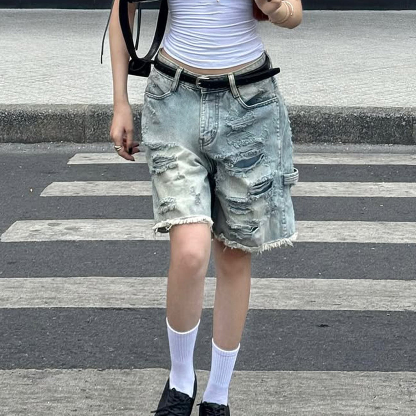 High Street Hot Girl Five Quarter Denim Shorts