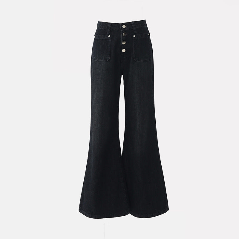 Women's Buttoned Loose Wide-Leg Jeans - Summer Casual Flare Pants