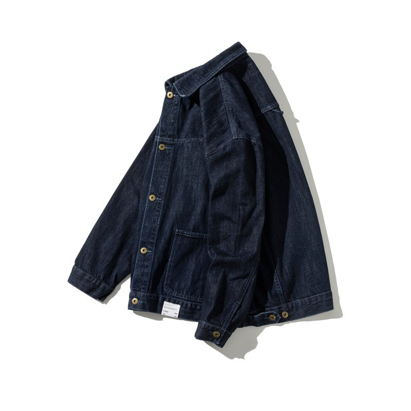 Washed Oversized Pocket Denim Jacket with Turn-down Collar