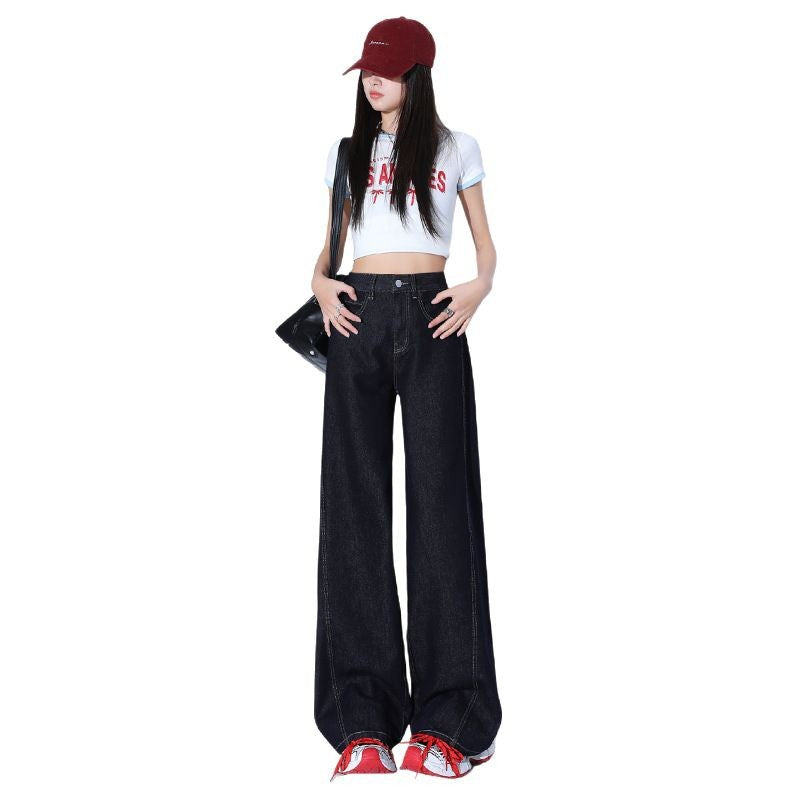 Deep Blue Vintage High-Waisted Wide-Leg Jeans for Women