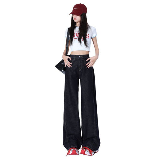 Deep Blue Vintage High-Waisted Wide-Leg Jeans for Women