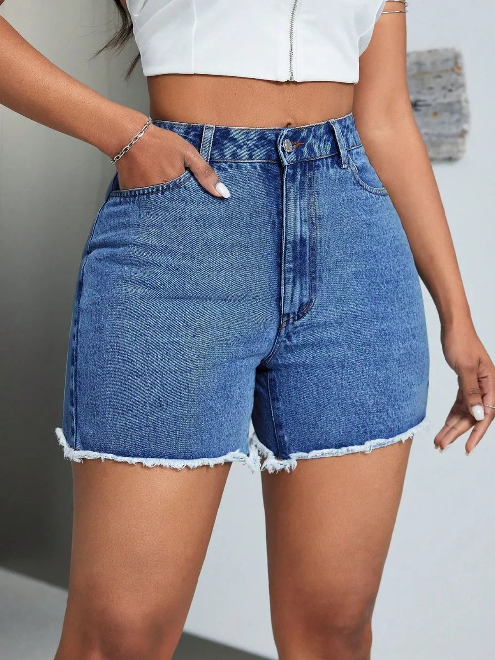 Raw Hem High Waist Denim Shorts - Premium Japanese Denim