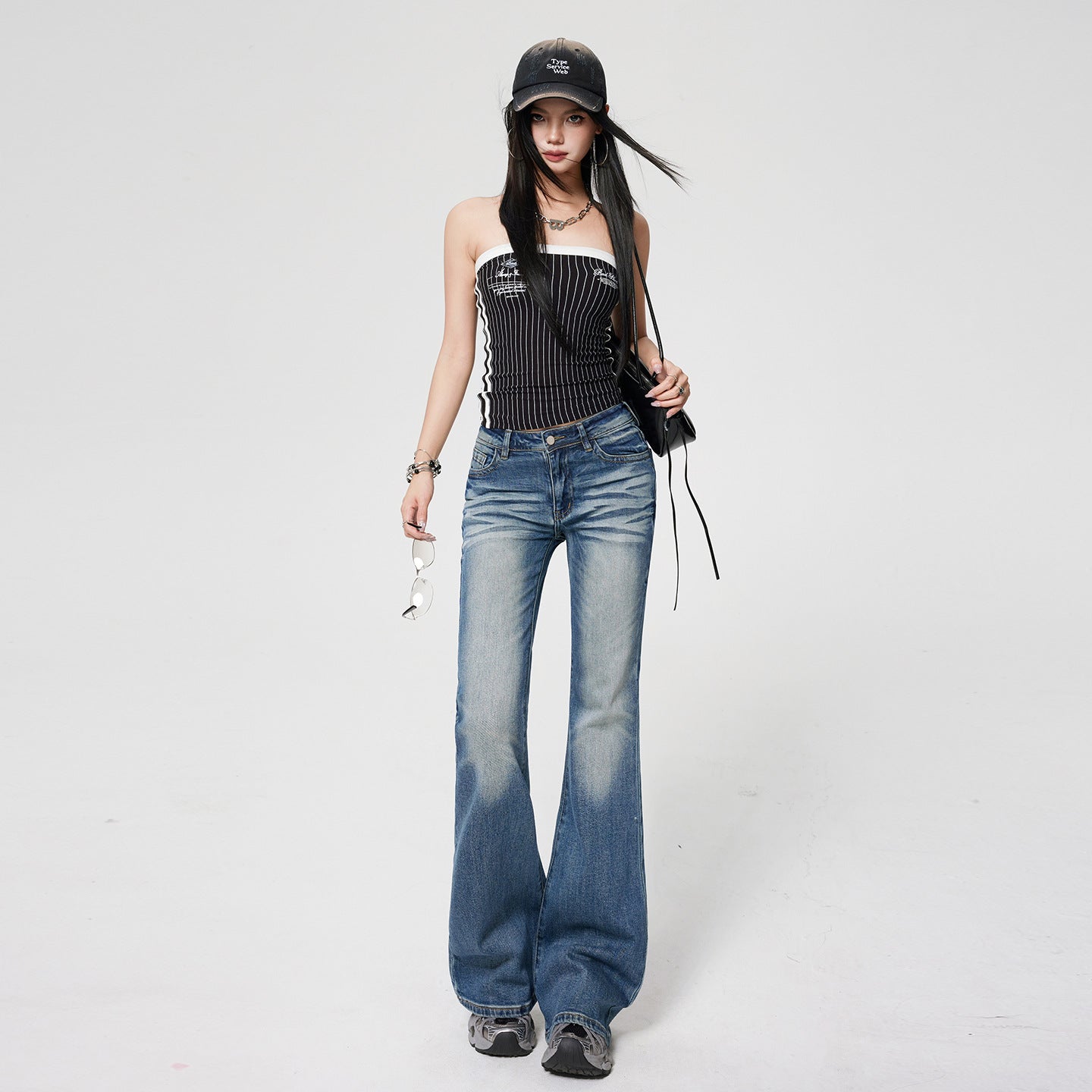 Retro Flared Jeans Women Low Waist Elastic Slim Fit Frayed Bell Bottoms