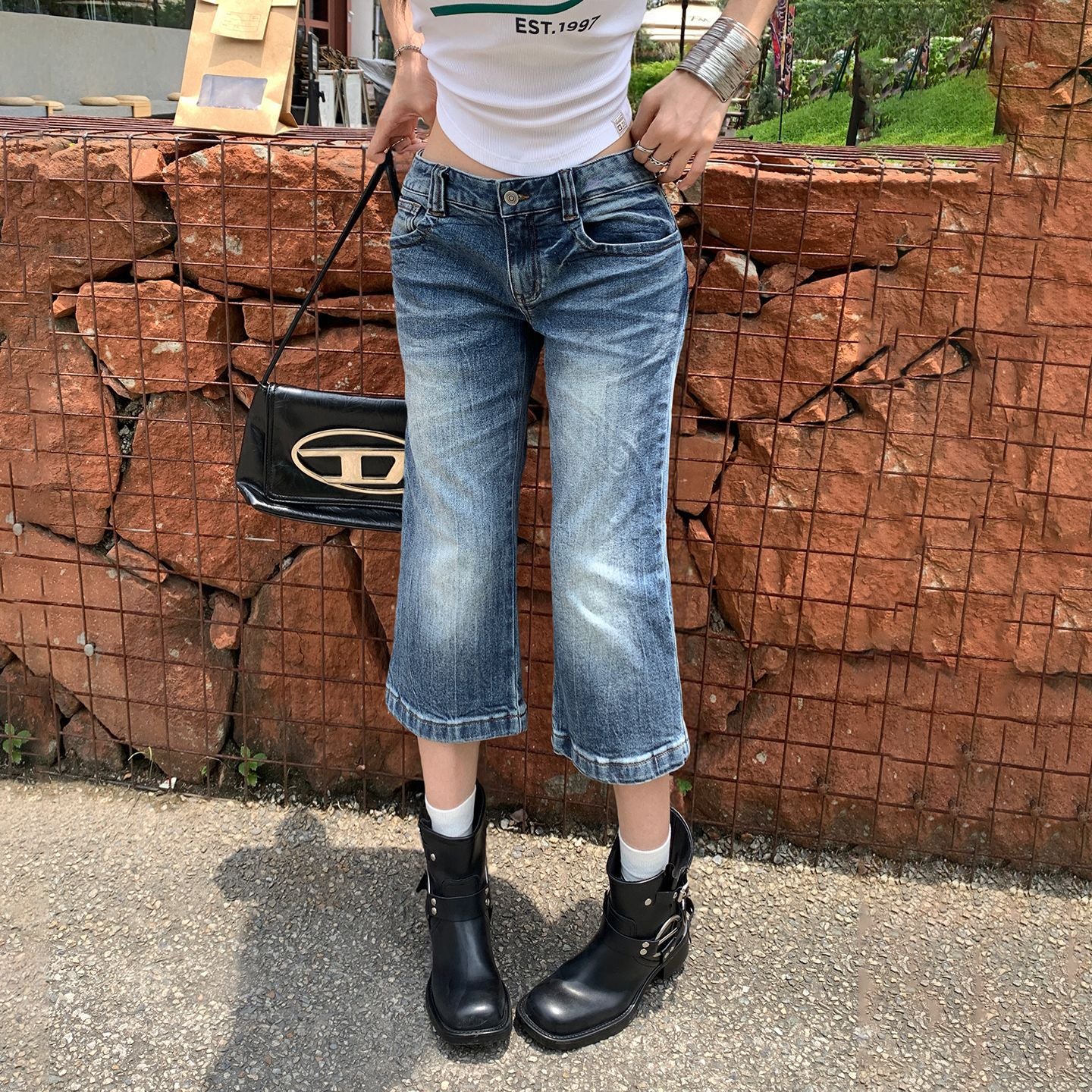 Women's Low-Waist Flare Capri Pants - Slimming Versatile Denim Trousers