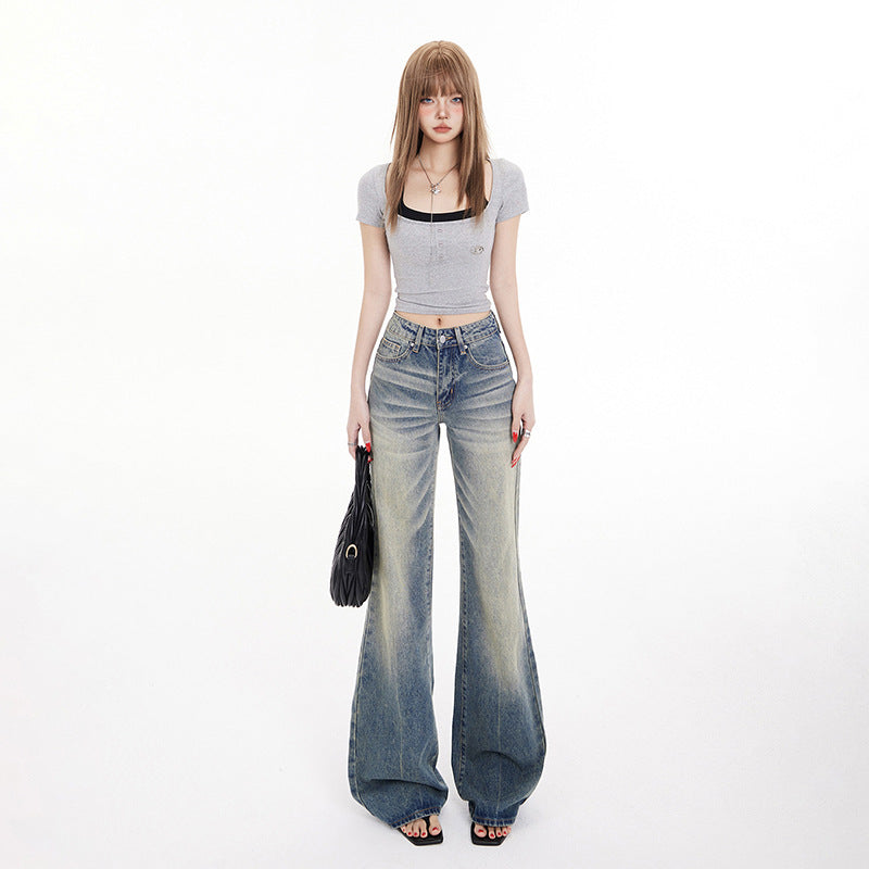 Women's Mid-Waist Spicy Girl Flare Jeans - Personality Micro Flare Denim Trousers