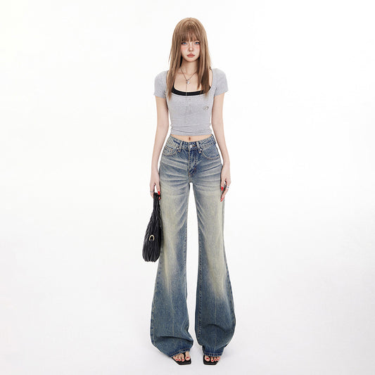 Women's Mid-Waist Spicy Girl Flare Jeans - Personality Micro Flare Denim Trousers