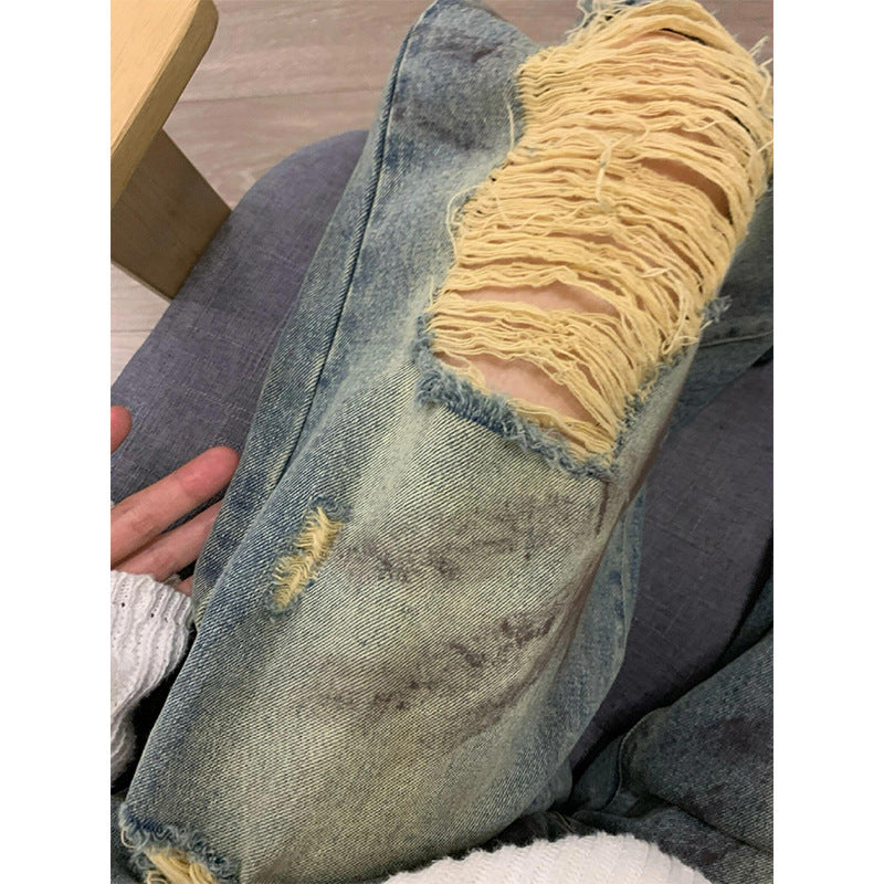 Summer Retro Loose BF Wide Leg Pants - Blue Denim