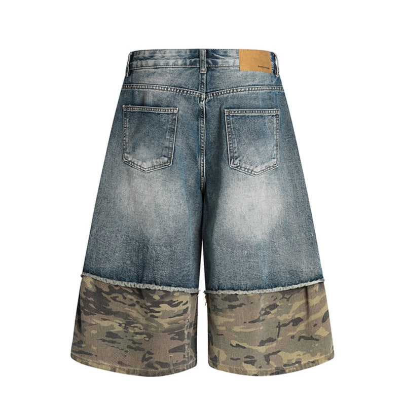 Camouflage Patchwork Denim Shorts for Modern Streetwear