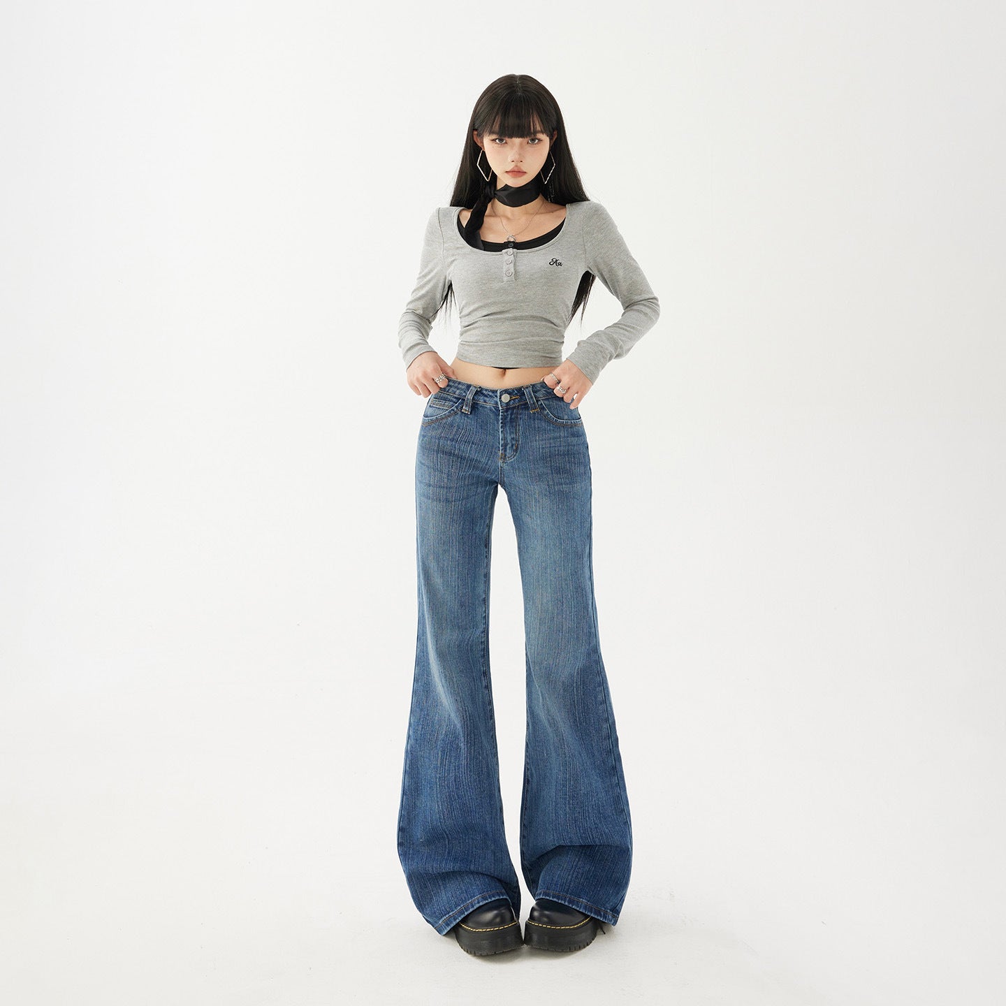 Style Skinny Flare Jeans for Women - Low Waist Elastic Slimming Trumpet Pants