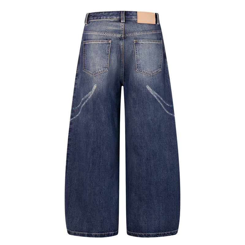 Style Butterfly Cat Whisker Laser-Printed Denim Pants - Unique Wide Leg, Loose Fit, Straight Cut Jeans