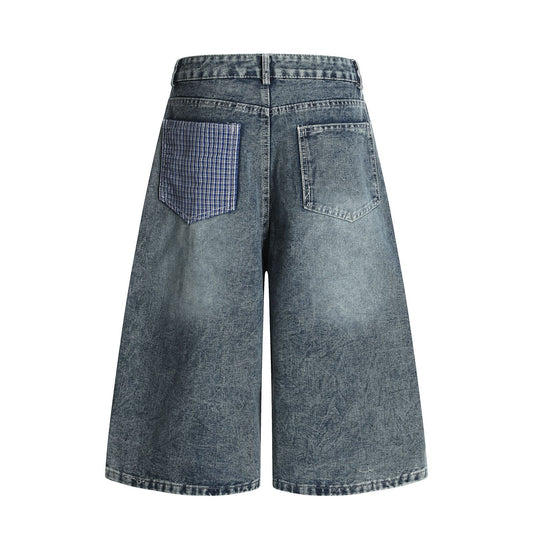 Retro Washed Ribbon Unique Design Seven-Quarter Denim Pants for Men