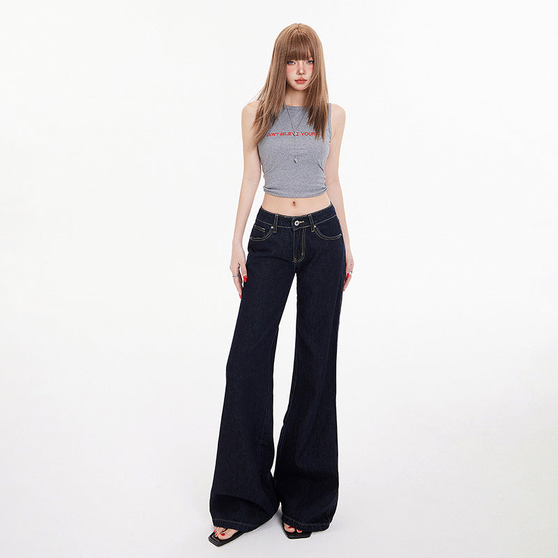 Low Waist Loose Flare Pants - Versatile Slimming Draped Slight Flare Denim Pants for Women