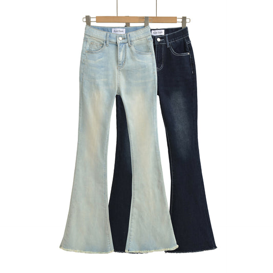 Butt Lifting Micro Horn High Waist Slimming Fringed Jeans