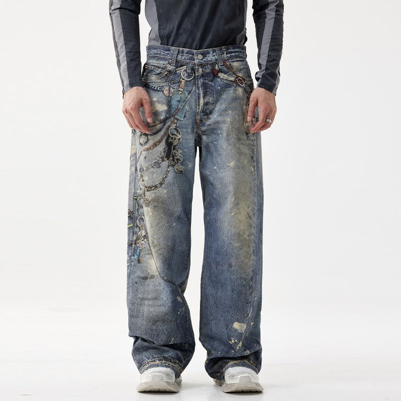 Trendy American Style Men's Loose Straight Leg Jeans - Nostalgic Blue