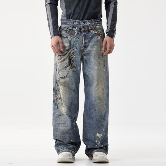 Trendy American Style Men's Loose Straight Leg Jeans - Nostalgic Blue