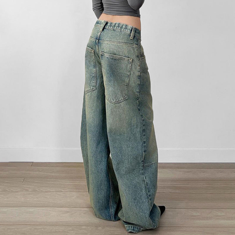 Loose Solid Color Minimalist Washed Denim Jeans