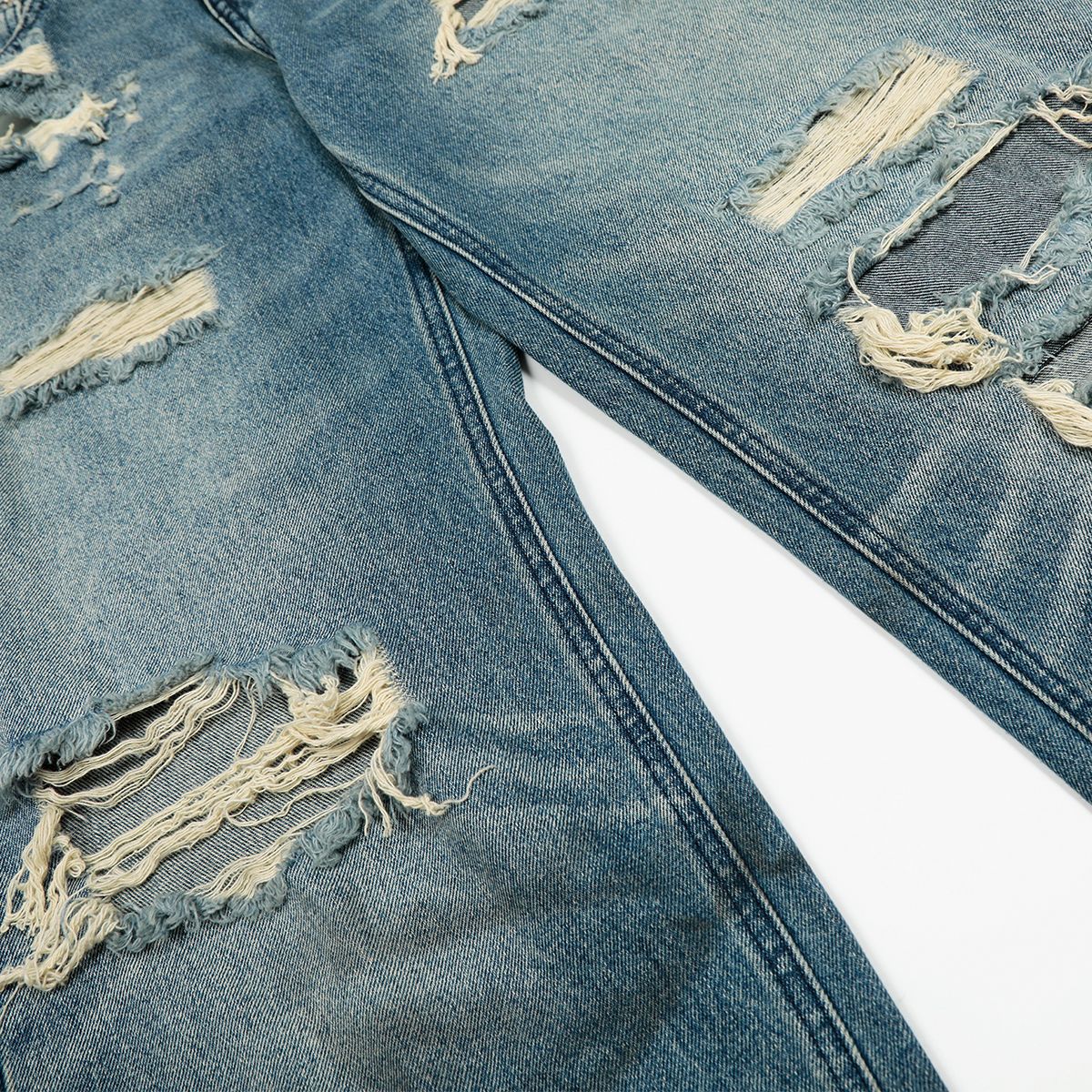 Wash Damaged Denim Loose Wide Leg Pants