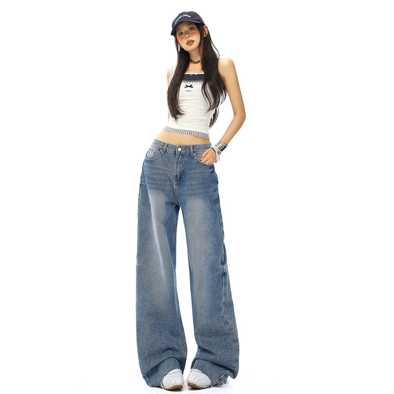 Women's Vintage Wide-Leg Straight Jeans in Washed Blue