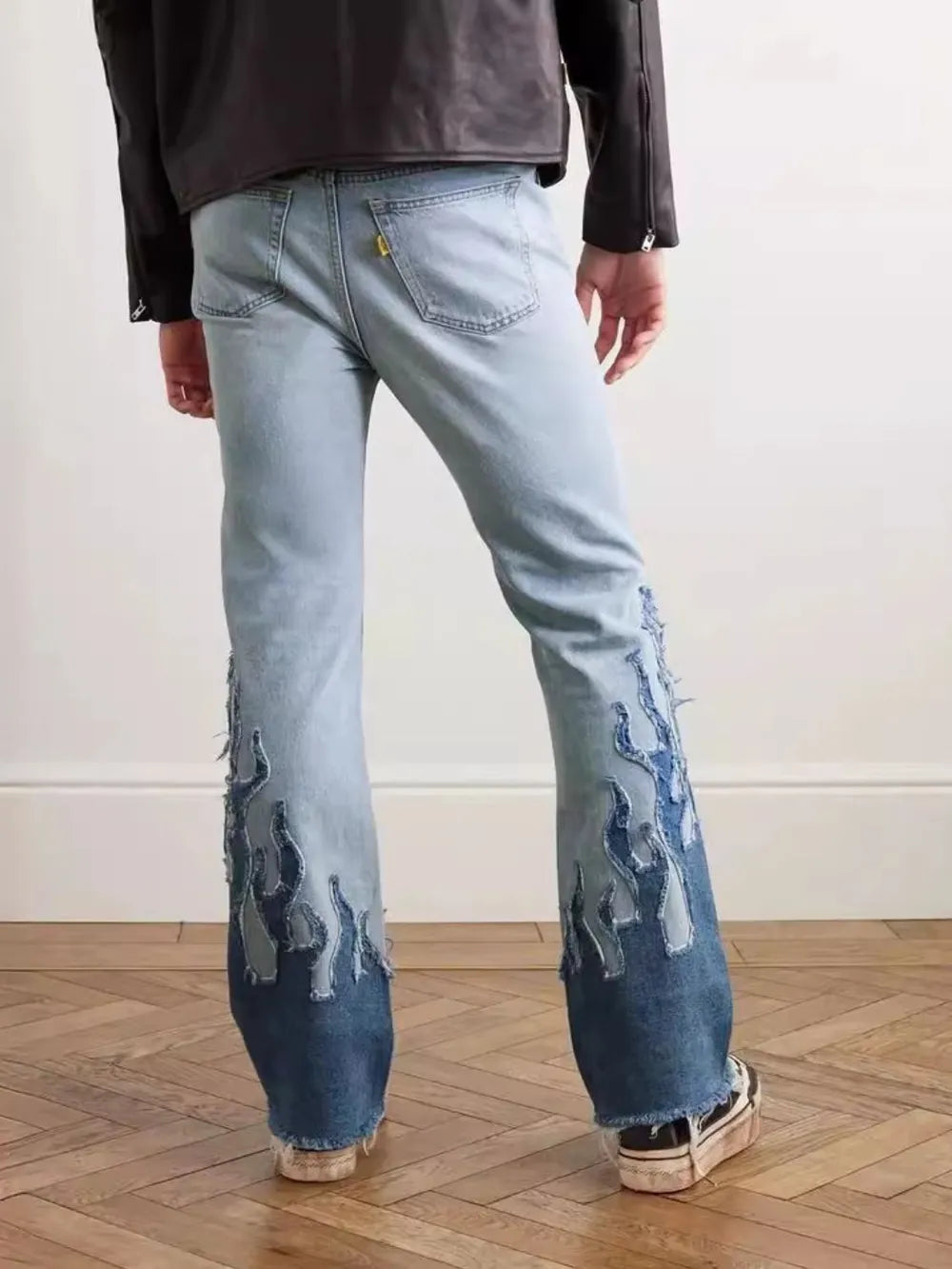 Men's Flame Pattern Patch Cargo Jeans