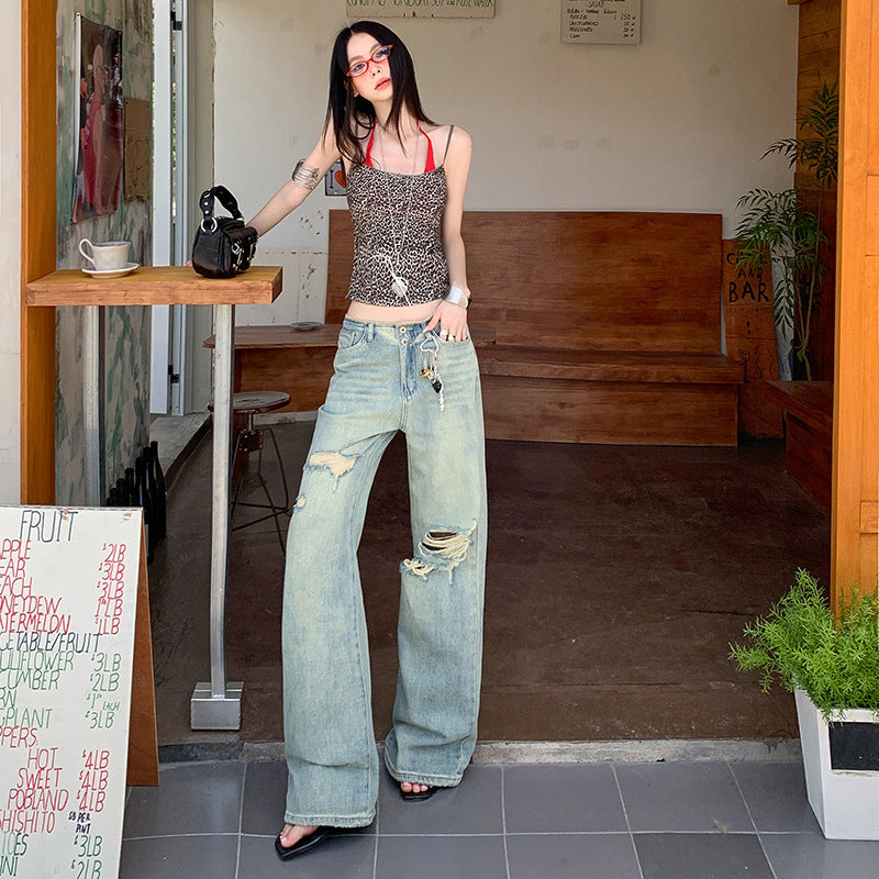 Women's High Waist Slim Narrow Leg Jeans - Vintage Design