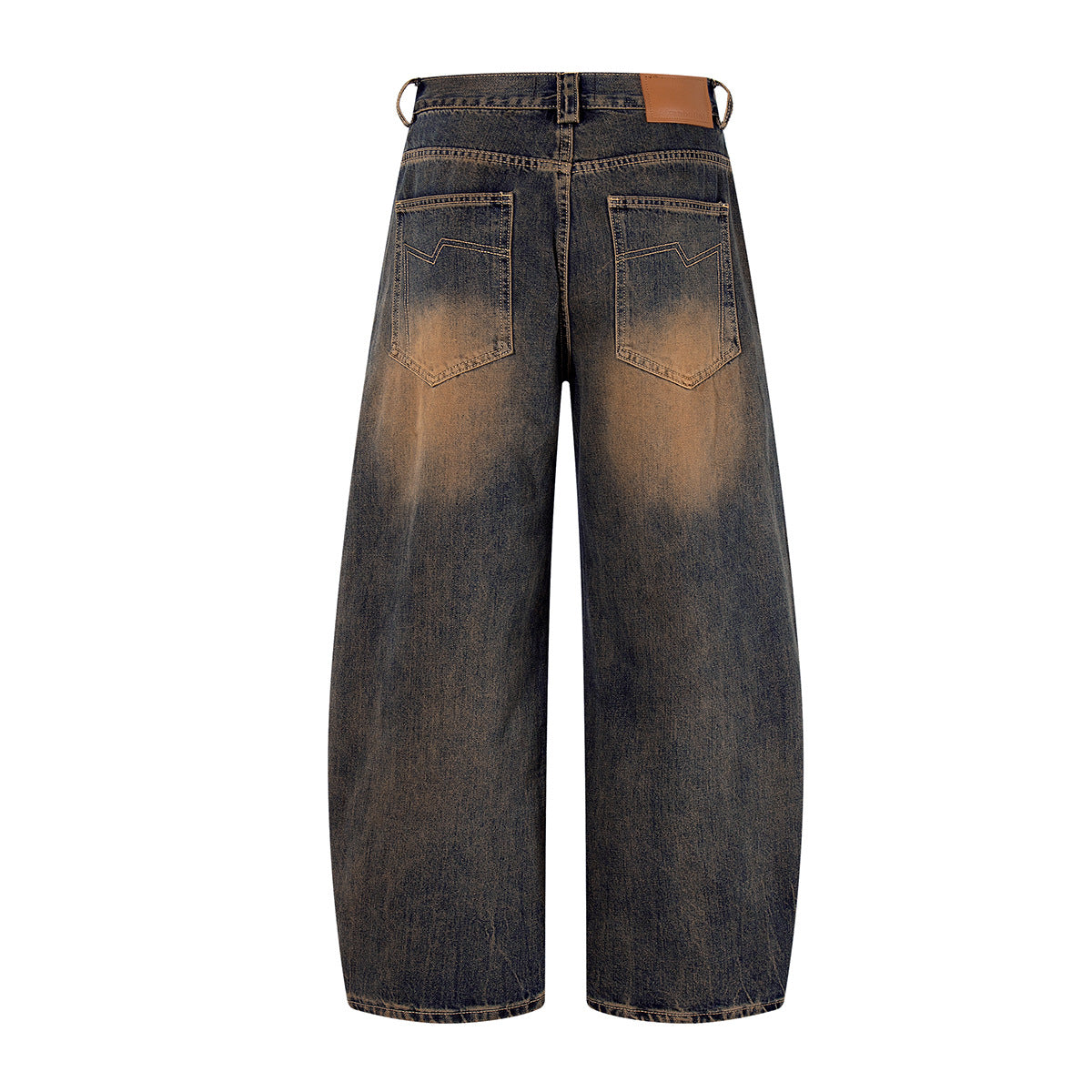 Rust Washed Denim Workwear Wide Leg Pants