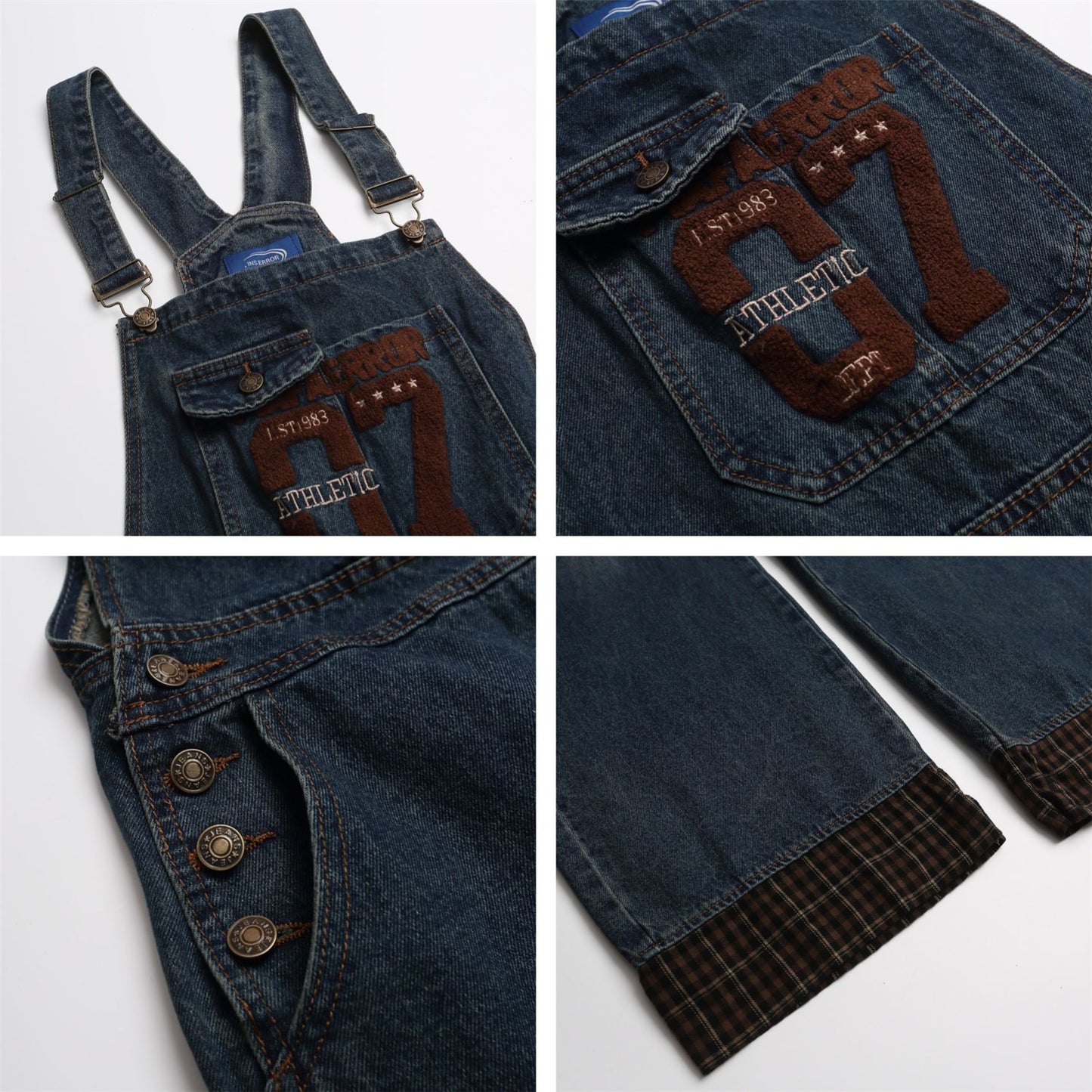 Retro Letter Embroidery Washed Denim Overalls for Unisex - Loose Slimming Jumpsuit