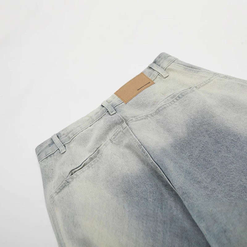 Retro Structured Tapered Pants for Men and Women - Loose Wide-Leg Washed Tie-Dye Straight Leg Jeans